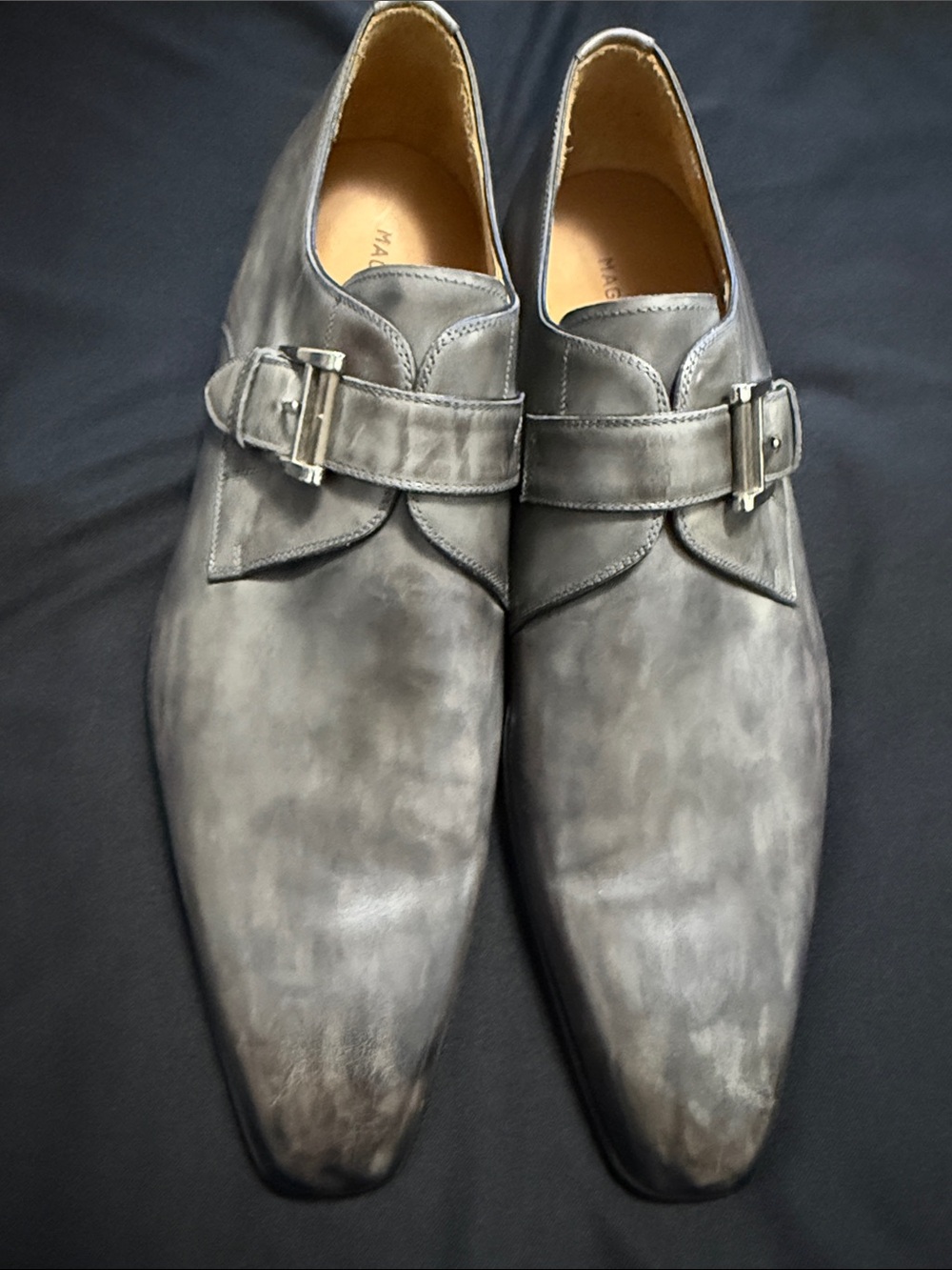 Magnanni Gray Leather Single Monk Strap Oxfords